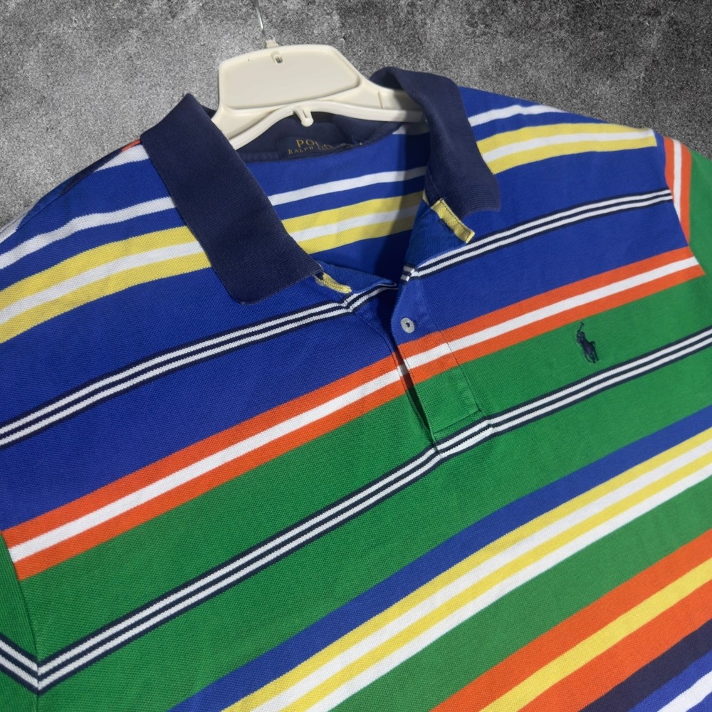 Polo Ralph Lauren Mens XXL Polo Shirt Multicolor Striped Pony Preppy Rugby
